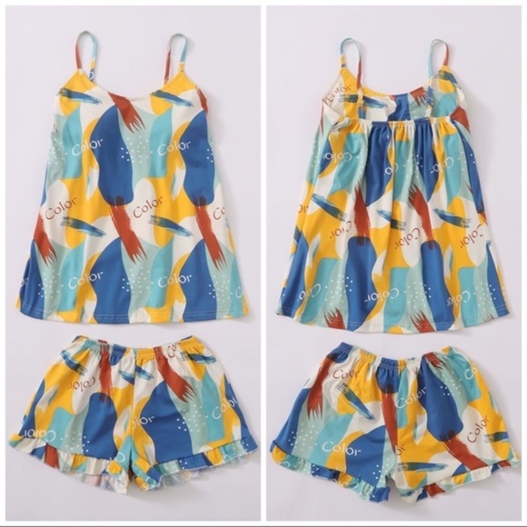 New Colorful Cami Ruffle Pajama Set - Picture 2 of 4
